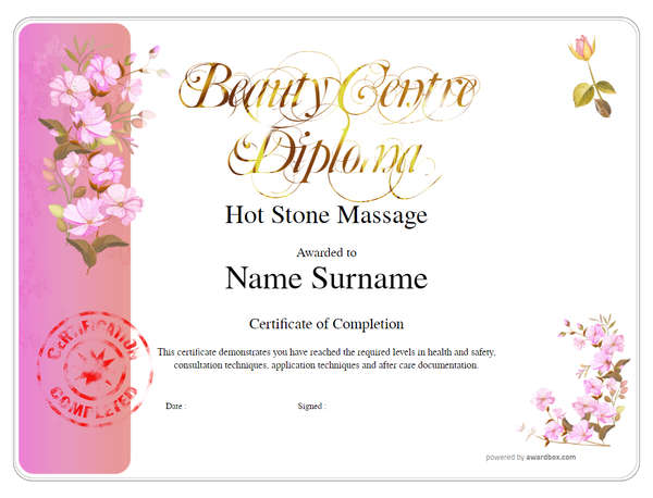 Pretty, flowery pink beauty salon diploma course completion certificate template - downloadable