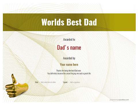 Worlds Best Dad Certificates - Use Free templates by Awardbox