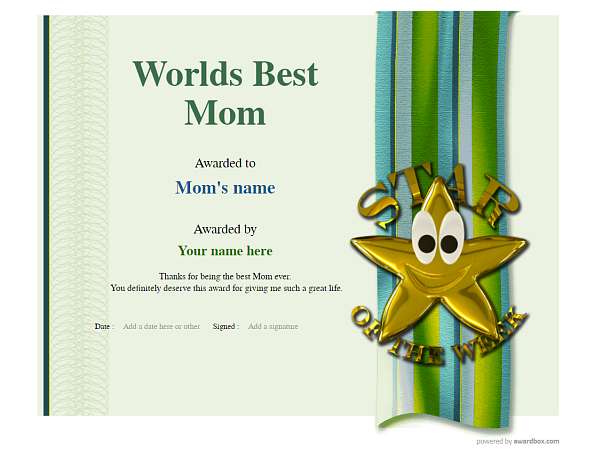 best mom in the world certificate star Image