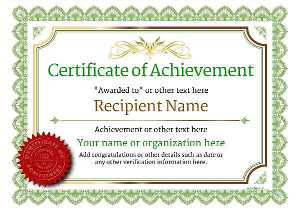 certificate-of-achievement-template-award-classic-style-3-green-seal Image