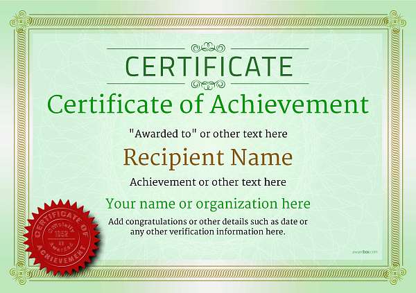 certificate-of-achievement-template-award-classic-style-4-green-seal Image