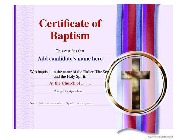 modern baptism certificate with cross medallion Image