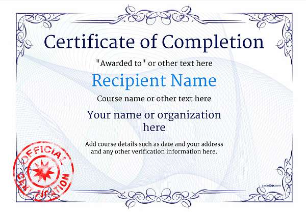 a classic vintage style design, blue color completion certificate - template.