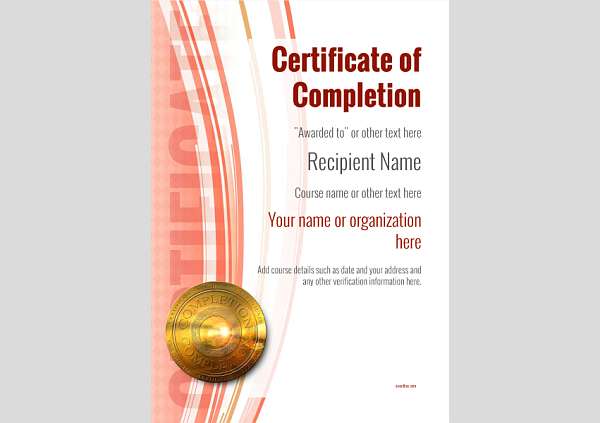 upright orientation certificate of completion with graphical lines running vertically in red - template