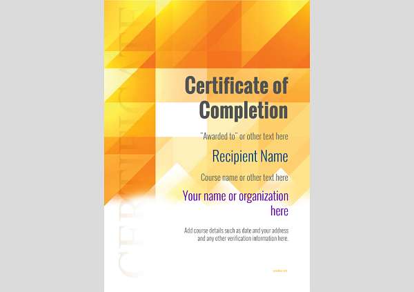 golden orange geometric background, portrait orientation completion certificate template