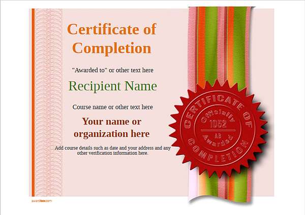 strong ribbon design background certificate of completion template with large red seal roundal graphic