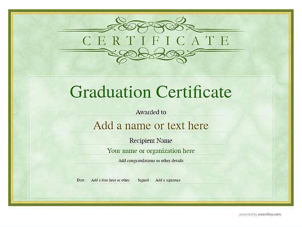 certificate of graduation template award classic style 1 green blank Image