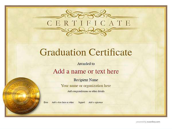 certificate of graduation template award classic style 1 yellow medal Image