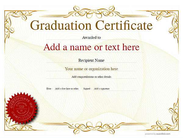 certificate of graduation template award classic style 2 yellow seal Image