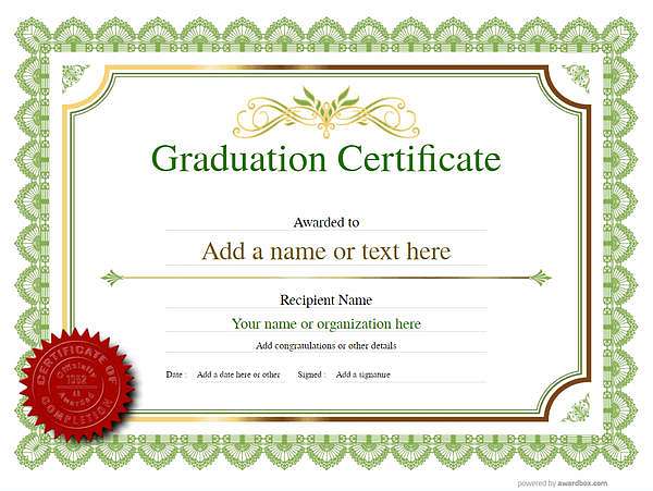 certificate of graduation template award classic style 3 green seal Image