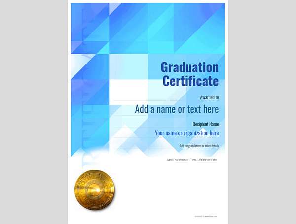 certificate of graduation template award modern style 2 blue medal Image