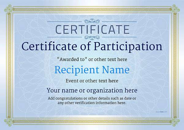 Participation Certificate Templates Free, Printable, Add badges & medals.