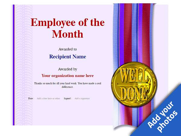 employee of the month certificate award Image