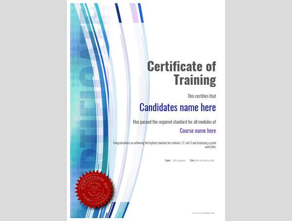 training certificate in portrait format with seal Image