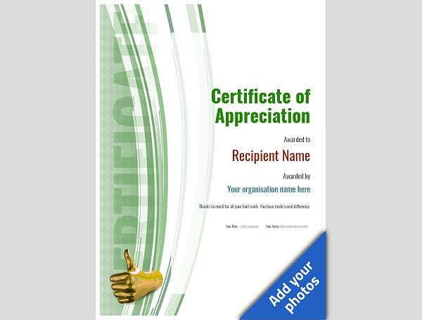 Clean modern portrait design Certificate of Appreciation Template in green and gold thumb medal
