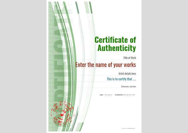 portrait format modern authenticity certificate in green Image