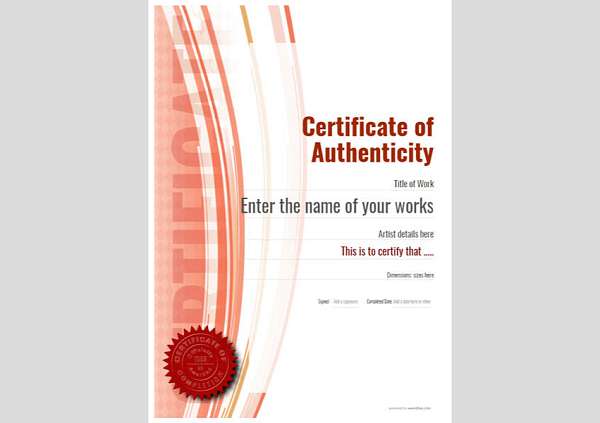 portrait format modern authenticity certificate in red Image
