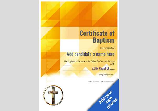 portrait format modern style baptism certificate with cross medallion Image