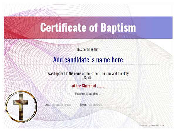 certificate of baptism in modern style with cross medallion Image