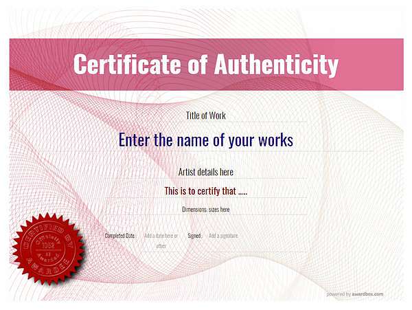 authenticity certificate with completion seal modern Image