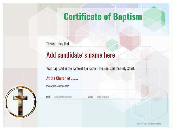 modern certificate of baptism with cross medallion 