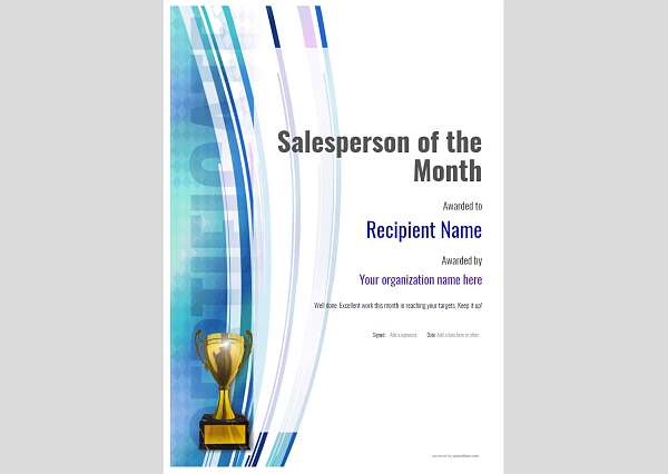 salesperson of the month certificate trophy Image