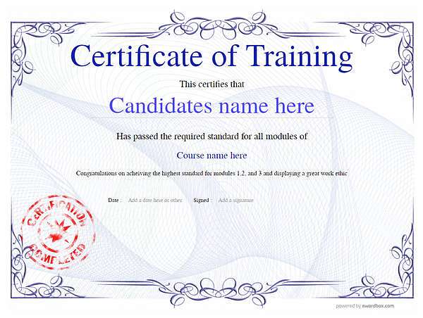 classic style blue certificate of training stamp Image