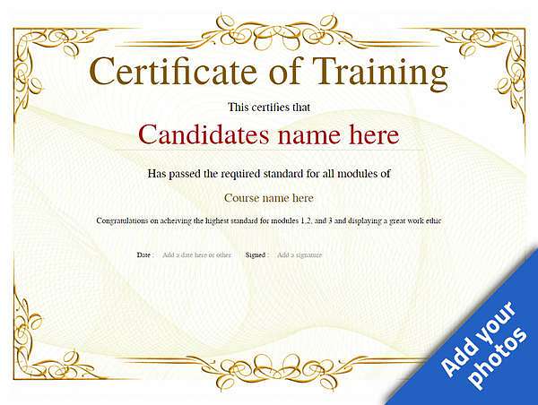 classic style certificate of training blank yellow Image