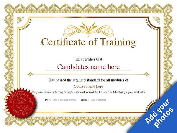 classic certificate of training with certified seal yellow