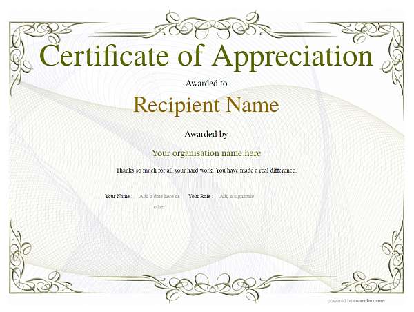 Classic styling for this Appreciation certificate template in subtle greens