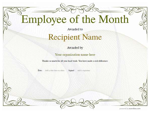 Free Employee Of The Month Certificate Templates