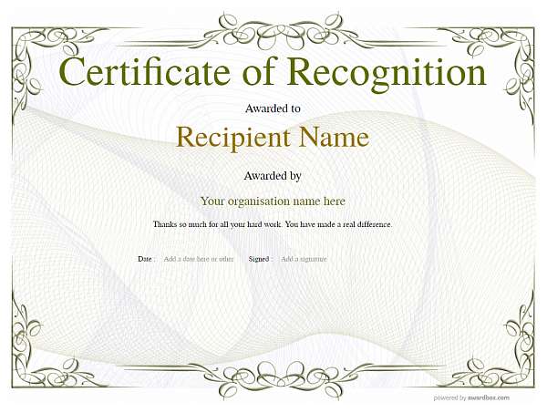 Editable Recognition Certificate Template