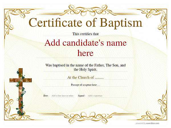 classic style baptism certificate with wooden-cross Image