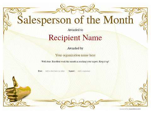 Salesperson of the Month Certificates - Free Templates, Unlimited Use