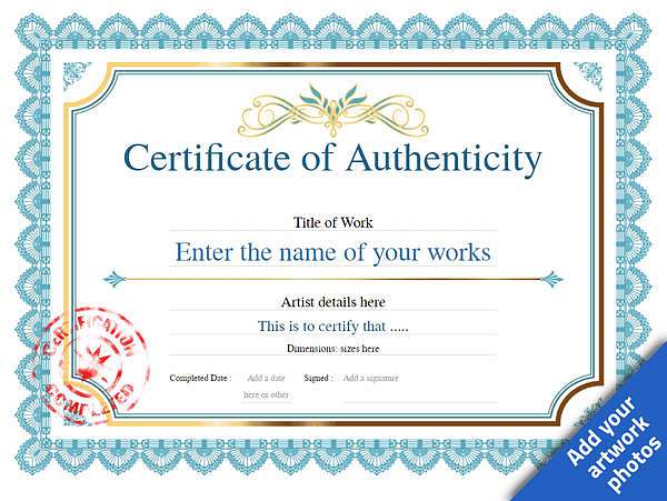 classic design authenticity certificate template in blue