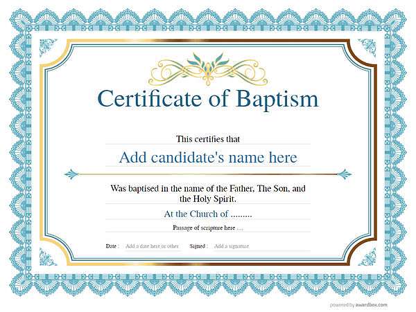 classic design baptism certificate in blue Image