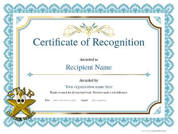 Free Certificate of Recognition template downloads. Easy online editing