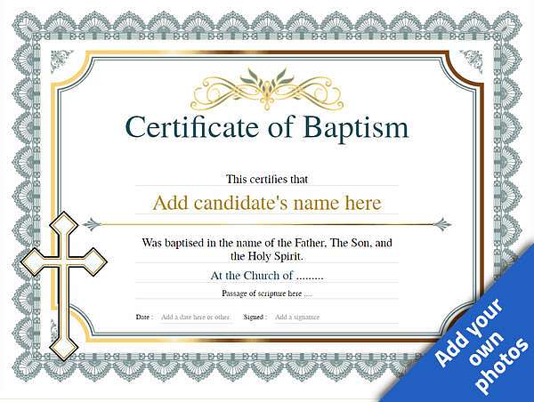 classic certificate of baptism with line cross