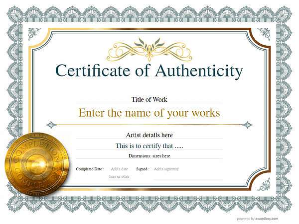 classic certificate of authenticity yellow