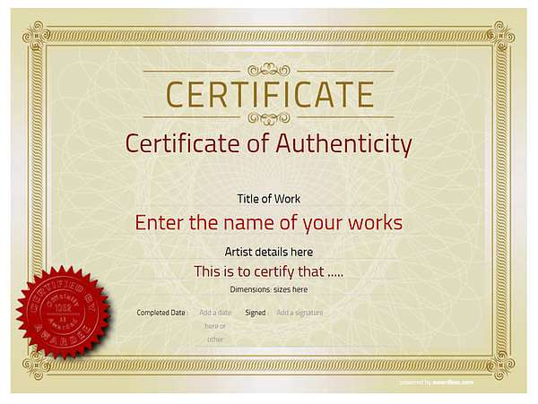 authenticity certificate in classic style with certified seal