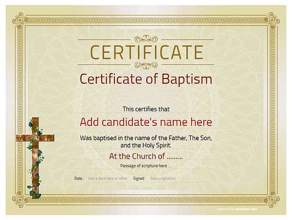 classic designed baptism certificate template with wooden-cross Image