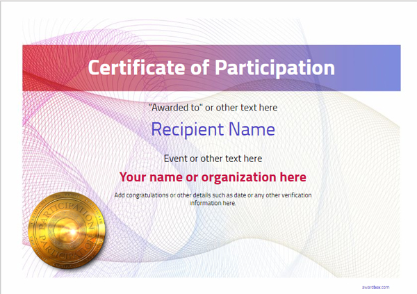 Participation Certificate Templates - Free, Printable, Add badges &amp; medals.