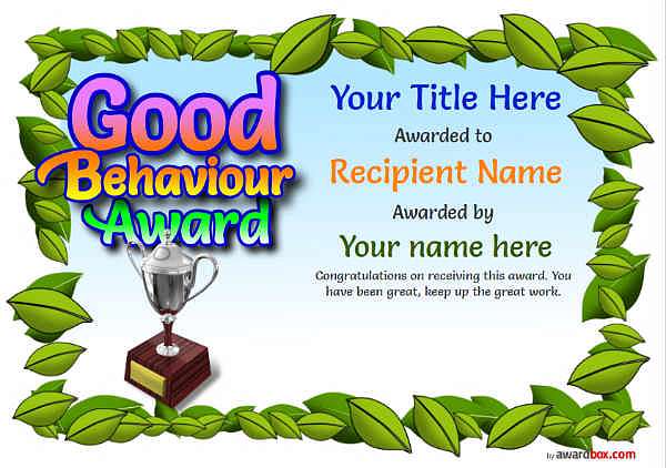 junior certificate template good behaviour Image
