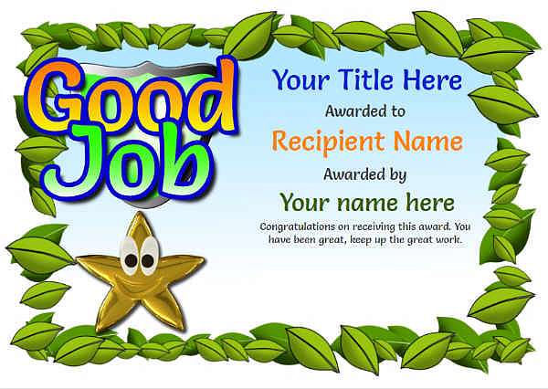 junior good job certificate template Image