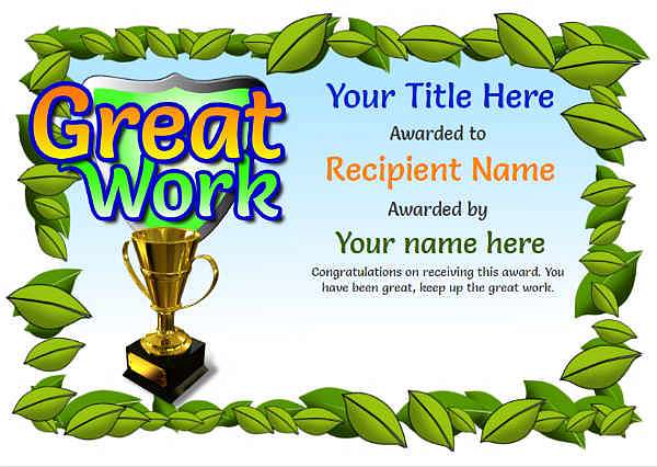junior great work certificate template Image