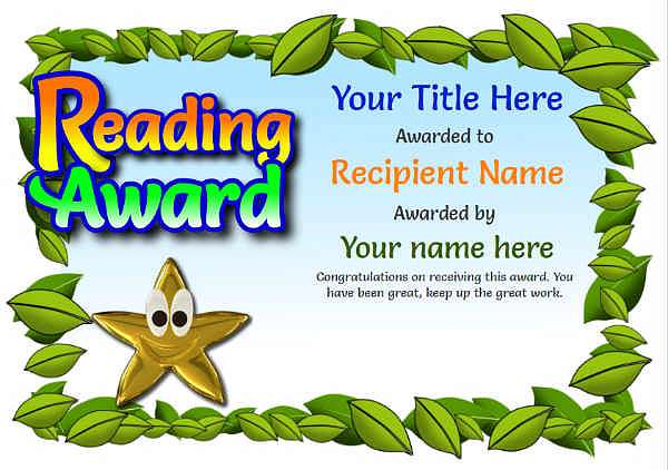 junior certificate template reading award Image