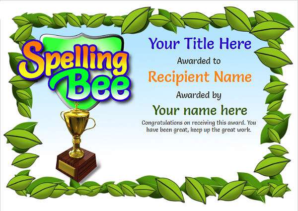 junior certificate template spelling bee Image