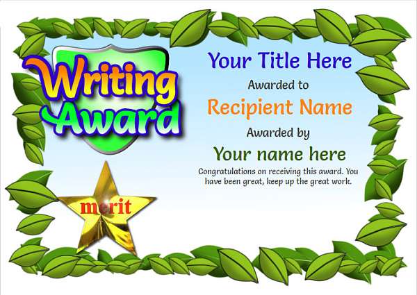junior certificate template writing award Image